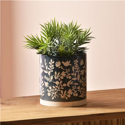 Cache-pot marine avec empreinte fleurs - bleu marine